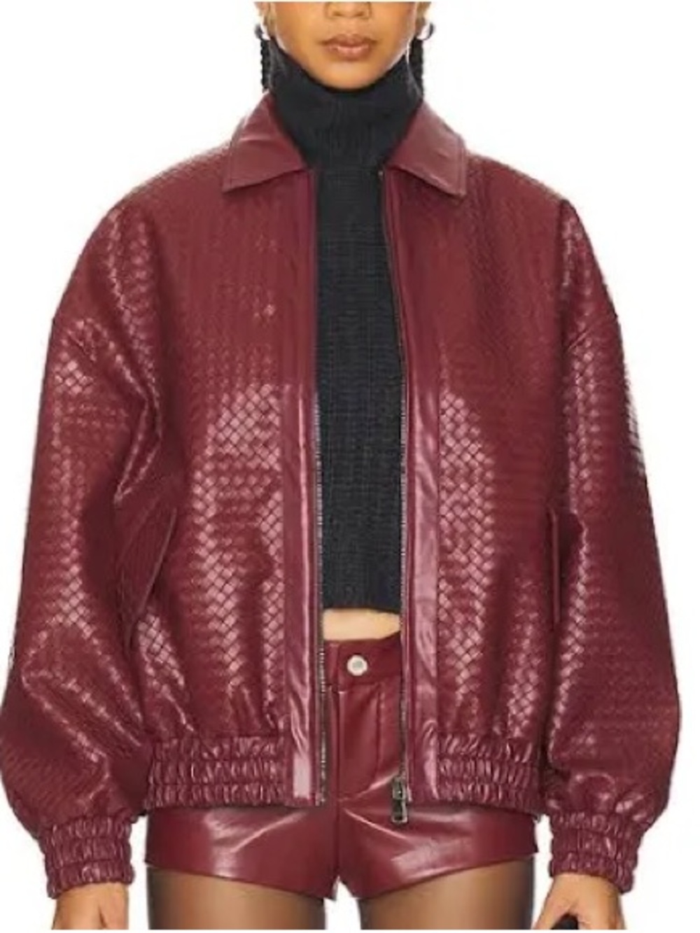 Lioness Burgundy Quilted Leather Bomber Jacket